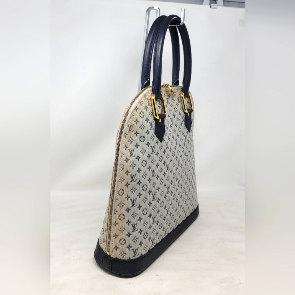 Louis Vuitton Alma Navy Mini Monogram Canvas Leather Large Hand Bag Vintage Auth - Picture 2 of 12